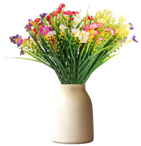 10 PcsArtificial Flowers Outdoor Indoor, Artificial Spring Flowers Daisies, Plastic UV-Resistant Artificial Plants Faux Daisy Shrubs for Garden Home Porch Wedding Office Hanging Decorations(Multi)