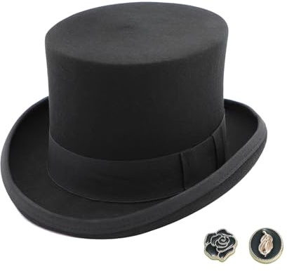 MivBuks Cappello a cilindro da uomo in feltro di lana, cappello da bowler Fedora Melone per donna, cappello in feltro, cappello da melone Derby Top Hat per Carnevale, Carnevale, Halloween, Nero , XL