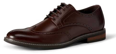 Amazon Essentials Men's Wingtip Derby Dress Shoes, Cognac, 11