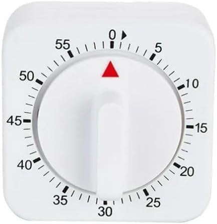 White Square Mechanical Kitchen Timer,60-Minute Wind-Up Countdown Clock with Loud Alarm and Visual Display,No BatteKitchen Timer Mechanical Square, 60-Minute Wind-Up Countdown Clock, Loud Alarm, White