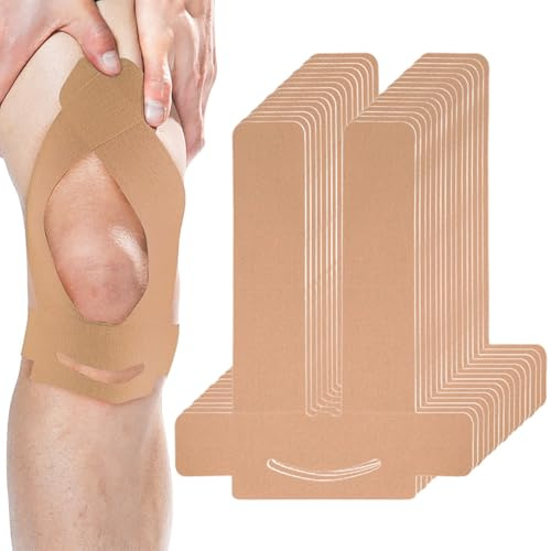 YushengTai 15 cintas de kinesiología precortadas, rodilleras precortadas, parches musculares, cinta de kinesiología precortada, cinta de fisioterapia impermeable y elástica para el dolor de rodilla