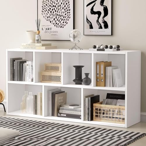 Nordivale Weißes Bücherregal, Würfelorganizer und Ausstellungsregal aus Holz, Würfelregal, stapelbar und Bücherregal, einfach zu kombinieren, für Wohnzimmer, Schlafzimmer und Büro, 7 Würfel, 1 Packung