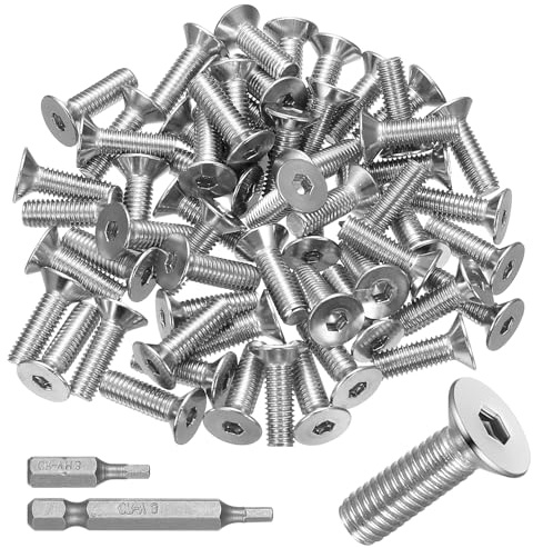 70 Stück M5 Senkkopfschrauben Edelstahl 304, M5 x 16mm Senkschrauben mit Innensechskantschrauben, Flachkopfschrauben Edelstahlschrauben Innensechskant Maschinenschrauben mit Vollgewinde, mit 2 Bits