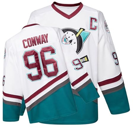 Mighty Ducks Jersey Movie Ice Hockey Jersey Charlie Conway #96 Adam Banks #99, 90S Hip Hop Clothing for Party(#96 White,M)