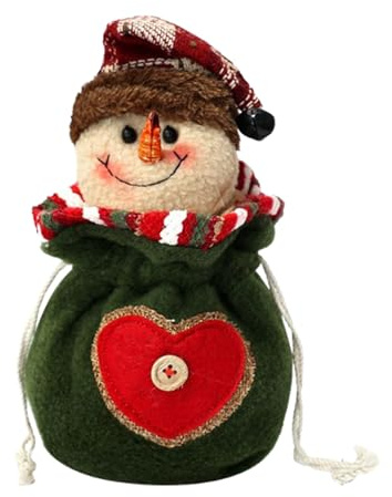 Julstickade dockväskor – 9 x 26 cm tygpåse med dragsko | mjukt stickat material, återanvändbart och dekorativt | Perfekt för godis, äppelförpackningar och festlig vit, Snöman, Siehe Beschreibung