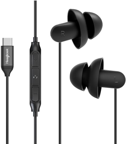 Hearprotek Auriculares Tipo C para Dormir, con Reducción de Ruido, Auriculares de Silicona con Micrófono para Teléfonos Android, Dormir y Roncar, para Viajar