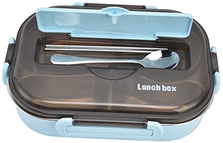 Alomejor Lunch Box Portatile per Bambini in Acciaio Inossidabile Box a Quattro Scomparti a Tenuta Stagna per Campeggio in Ufficio Scolastico con Set di Cucchiai per Zuppiera e