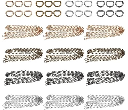 BEELUKY 12 Stück Taschenkette, 120 cm Metall Kette für Tasche mit 24 D-Ringen, Ersatz Trageriemen Kette Handtaschenketten für Umhängetasche Clutches und Geldbörsen 4 Farben Verfügbar