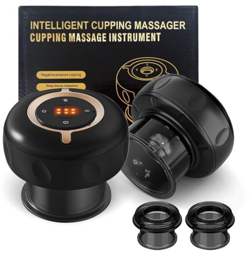 Set da 2 Coppette Elettriche per Massaggio Cupping Senza Fili – Calore & Luce Rossa – 12 Livelli di Suzione & 12 Livelli di Calore – Ideale per Schiena, Collo e Gambe – Massaggiatore Portatile