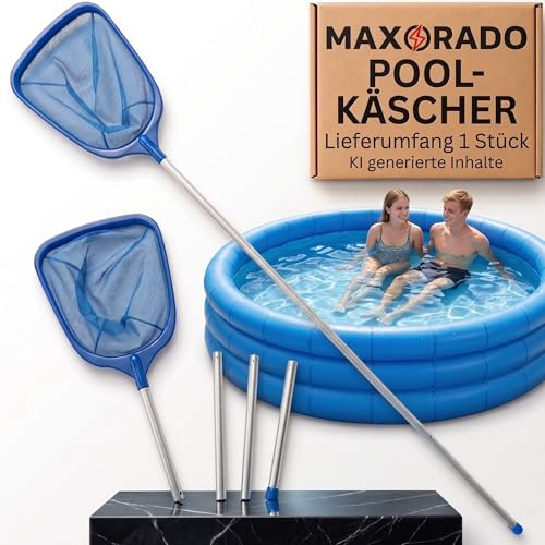 Maxorado Poolhåv 1,6 m lång med stång poolhåv för löv smuts alger I rengöring skalbagge för pooler, spa, bubbelpool, stålramsbassänger & Co.