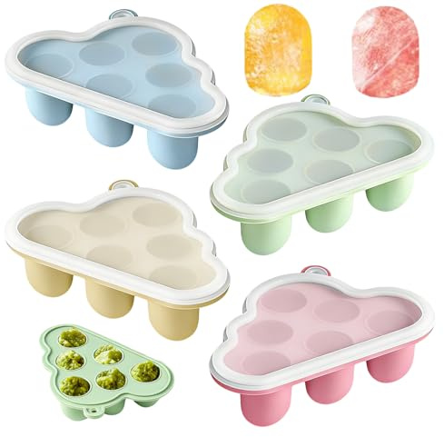 4er-Pack Silikon Eiswürfelbehälter Einfrierform Behälter mit Deckeln Beikost Einfrieren Behälter für Kleine Runde Eiswürfel, Cocktail, Whiskey, Schokolade, wiederverwendbar und BPA