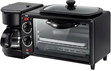 Máquina de Desayuno multifunción, máquina de Desayuno 3 en 1 con Olla de Cocina de 1.2L y área de Hornear 9L Incluye cafetera y Horno Tostador de 4 rebanadas para Apartamentos Kitchenettes