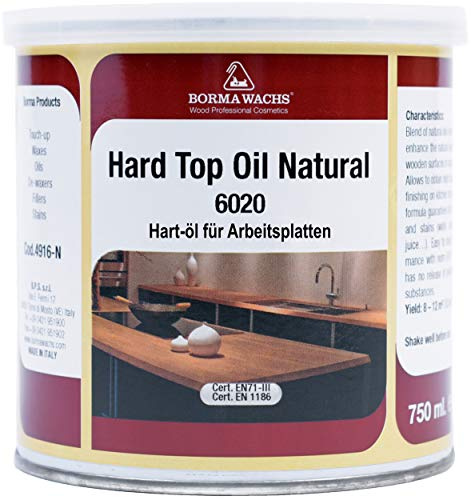 Borma Wachs Hard Top Oil 750 ml – Arbeitsplattenöl für Holz | lebensmittelecht (EN 71-3), speichel-/schweißfest (DIN 53160), möbel-/küchengeeignet, pflegeleicht, mattes Finish