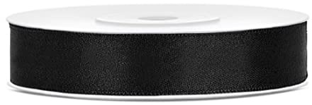 Satinband Schwarz 12mm x 25m – elegantes Schleifenband | schwarzes Geschenkband, Dekoband für Hochzeit, Trauer, Floristik, Schleifen, Geschenkverpackung, DIY
