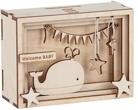 Rayher DIY Geldgeschenk Verpackung Baby zur Geburt, 3D Geschenkbox aus Holz zum Gestalten, 15-teilig, 11,5x8,5x5cm, Natur, Box 1Set, FSC Mix Credit, 62924505