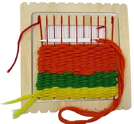 Webrahmen für Kinder und Erwachsene, 1x bespannt | im Set oder Einzel, Webstuhl für Kinder, mit Webnadel, Anleitung, Kinder-Motorik-Spielzeug, Handmade Germany