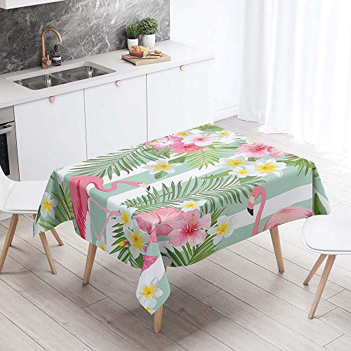 Chickw1 Tischdecke Wasserdicht Abwaschbar, Tropischer Flamingo 3D-Druck Wasserabweisend Fleckschutz Rechteckig Abwischbare Wachstuch Ölfest Pflegeleicht Küchentischabdeckung (140x220cm,H)