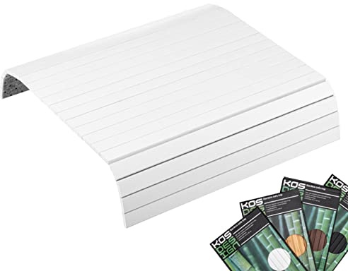 Kos Design Vassoio per Bracciolo Divano in Bambù Naturale - Tavolino Flessibile Antiscivolo per Divano e Poltrona - Supporto per Telecomando, Snack e Bevande (41 x 34 x 1cm) (Bianco)