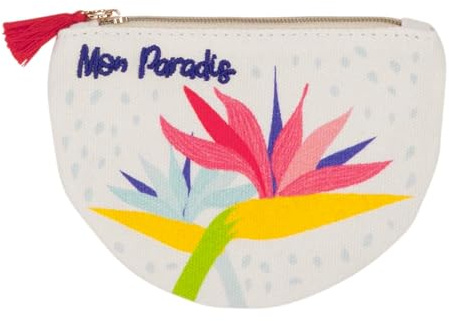 Draeger Paris Geldbörse Bedruckt Exotische Blumen, 100% Baumwolle, Reißverschluss und Bommel, 12 x 9,5 cm