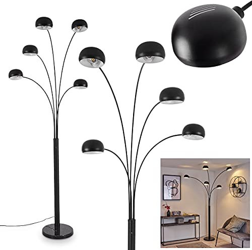 Nikkala Lampadaire en métal et marbre noir/blanc, design moderne, lampe sur pied, 5 ampoules E14, têtes de lampe réglables, interrupteur marche/arrêt sur le boîtier, sans ampoule