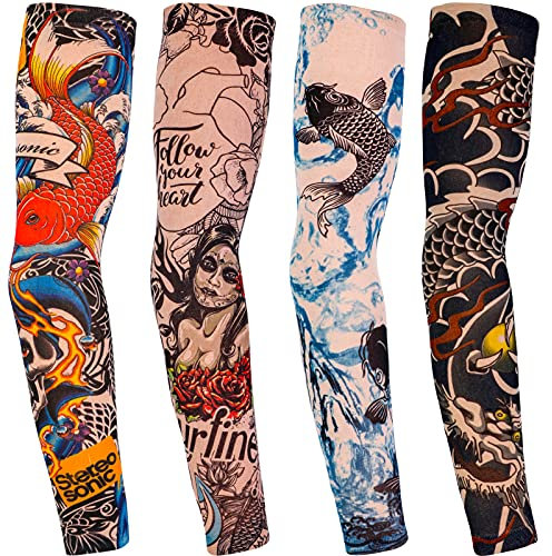 Qpout Copertura delle maniche dei tatuaggi del braccio per le donne degli uomini, Manicotti per tatuaggi alla moda unisex Outdoor Ciclismo Estate Protezione solare Nylon Stretch Manicotti per tatuaggi