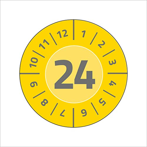 AVERY Zweckform 80 Prüfplaketten mit Jahreszahl 2024 (widerstandsfähig, stark selbstklebend, Ø 30 mm, Prüfaufkleber, beschriftbare Prüfsiegel aus Vinyl-Klebefolie) Art. 6944-2024, gelb