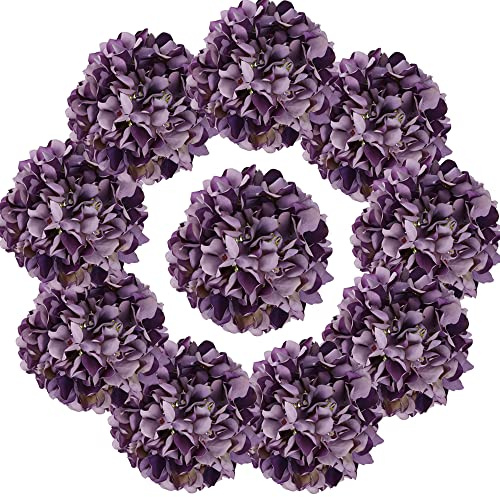 IPOPU Hortensien im Vintage-Stil, große Seidenblumen, 10 Stück, Hortensien, künstliche Blumen, lila, künstliche Blumen für Vintage-Hochzeitsdekoration, Seidenblume, Babyparty, Tafelaufsätze