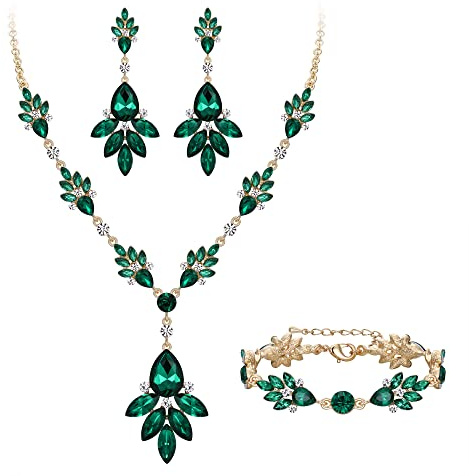 Clearine Schmuckset Hochzeit Brautschmuck Set Teardrop Marquise Kristall Halskette Ohrringe und Armband Geschenk für Damen Braut