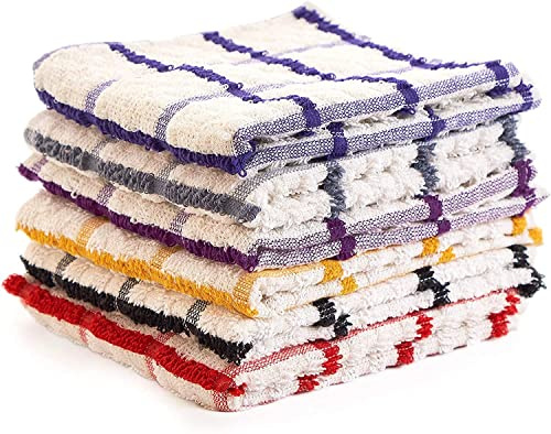 Vision Textiles Night Dreamz Terry Tea Towel Pack of 12- Soft, Super Absorbent and Lint Free Kitchen Towels- 100% Cotton Dish Cloth (15 Big Check (40 x 70cm))