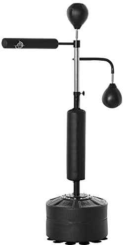HOMCOM Sac de Frappe sur Pied 4 en 1, Punching Ball Autonome 2 balles de Vitesse Barre rotative 360° Hauteur réglable 160-230 cm, Sac de Boxe pour Adultes, pour Boxe Muay Thaï Taekwondo, Noir