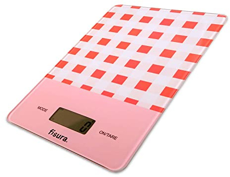 FISURA - Bilancia da cucina digitale vichy. Bilancia digitale originale 5kg/11lbs. Bilancia elettronica digiale alta precisione. Vetro e ABS. 15 x 22 (Rosso)
