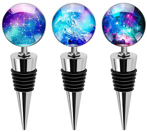 Ohok Flaschenverschluss Weinverschluss mit Glas, 3 Stück Weinflasche Stopper Wiederverwendbare Edelstahl Weinstopfen für Geschenke, Bar, Urlaubsparty, Hochzeit (Bunte Sterne)
