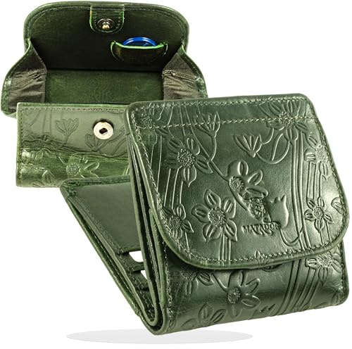 MATADOR Portemonnaie Damen Klein Leder Wien Mini Geldbörse mit edler Geschenk Box, Eleganter Geldbeutel Damen Klein mit RFID Blocker, Luxus Kleine Geldbörse mit vielen Fächern in Blumen Grün