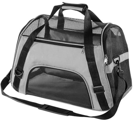 NTEK Pet Carrier Bag | Portable Breathable Pet Travel Carrier bag | Collapsible Soft-Sided Mesh Puppy Carrier | Animal Carrier Portable Foldable Transport Handbag (LARGE, GREY)
