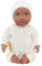 LullaBaby – Baby Puppe mit Puppenkleidung – Dunkler Hautton & braune Augen – 36 cm Babypuppe Weichkörper – Mütze & Schnuller – Spielzeug für Kinder ab 2 Jahren – Gepunkteter Schlafanzug crème