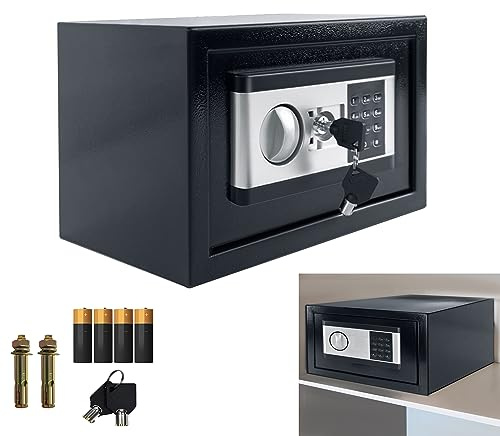 YRHome Mini caja fuerte para el hogar, 22 L, caja fuerte pequeña, caja fuerte para muebles, caja fuerte para hotel, caja fuerte de acero inoxidable con contraseña digital, 2 llaves de seguridad y caja