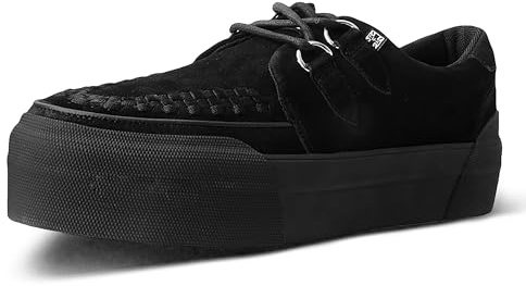 T.U.K. Stacked Creeper Sneaker - Zapatos Hombre y Mujer - Color Black Suede - Zapatos con Cordones Estilo Puck, Gótico y Rockero - Talla EU42