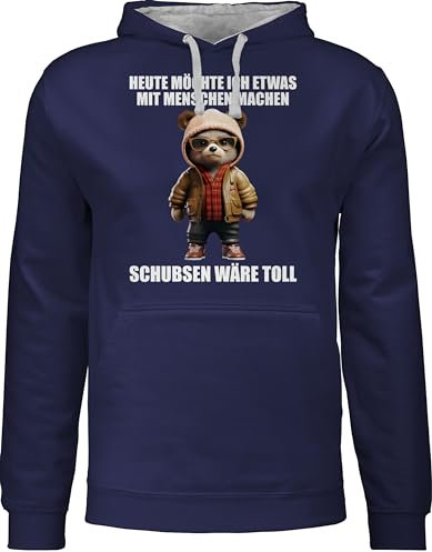 Pullover Herren Frauen Hoodie Kontrast zweifarbig - Statement - Damen - Schubsen wäre toll Heute möchte ich etwas mit Menschen machen - L - Navy Blau/Grau meliert - lustige sprüche statements