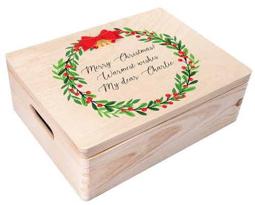 Creative Deco Weihnachtsgeschenke Personalisiert Holzkiste - Weihnachtskranz | Wunschtext Weihnachten Geschenke | Dein Eigener Wünsche Text Individuelle Geschenk | Weihnachtsdeko | Für Frauen, Männer