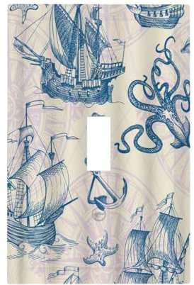 Wpshijia Vintage Nautico Barca a vela Ancora Retro Bussola 1 Gang Luce Interruttore Copertura Decorativa Singola Toggle Piastra di Interruttore Interruttore Elettrico per Casa Colonica Bagno Camera da