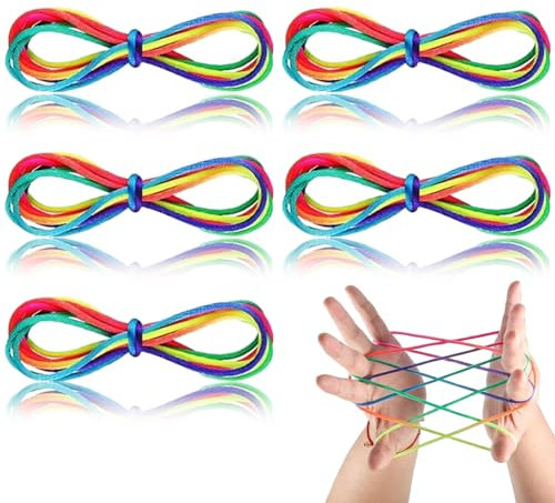 Cozevdnt 5 Pcs Fadenspiel Fingerspiel, Flexibles Fadenspiele Für Kinder, Finger Twist Fadenspiel, Rainbow Rope, Für Jungen Und Mädchen Ab 5 Jahre, Ideal Als Kleines Geschenk, Länge 160cm