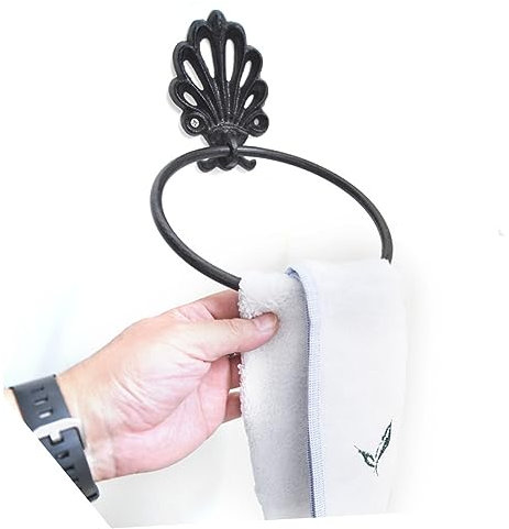 Veemoon 2pcs Retro Wrought Iron Towel Rack and Tissue Holder Space-saving Round Hanging Ring for Bathroom Easy Installation Black Finish for Spaces