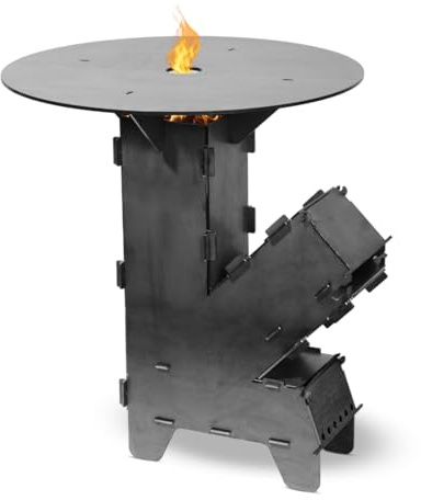 Czaja Raketenofen mit extra starker 5 mm Grillplatte – robuster rocket stove aus 3 mm Stahl | Holzofen & Campingkocher | BBQ Rakete für Camping & Outdoor | Made in Germany