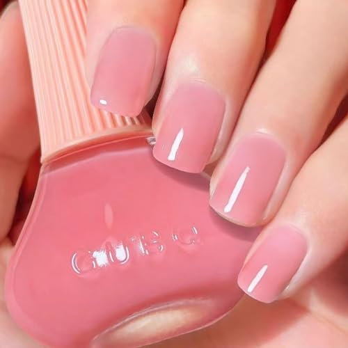 DMQ Nude Pink Nail Polish French Jelly Varnish, Quick Dry Long Lasting Neutral Gel Non-Toxic Water Based Formula for Women Girls DIY Nail Art - 12ml