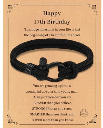 Boys Men Bracelet Graduation Birthday Gifts 13th 18th 16th Year Old Birthday Braided Rope Bracelet 30th 40th 50th Men Gifts for Son Grandson Nephew Brother Boyfriend Friend Gifts (17th Birthday)