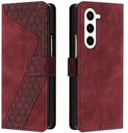 JayModCase Case for Samsung Galaxy Z Fold 5 with Screen Protector, Flip Wallet PU for Galaxy Z Fold 5 cover [Card Holder] [Magnetic Closure] [Kickstand] 360 Shockproof Protective Case - Red