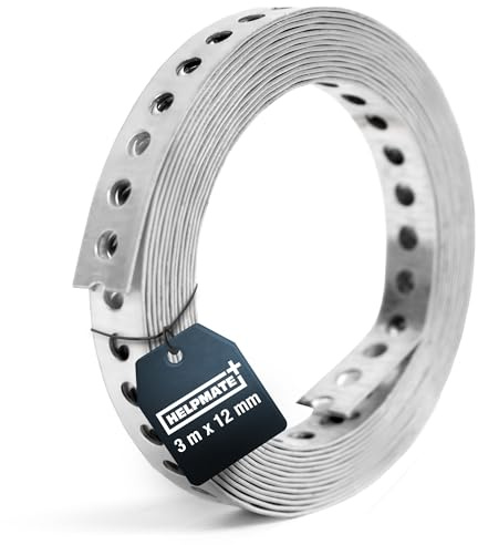 HELPMATE – Nastro perforato 3,0 m di lunghezza – acciaio zincato – Larghezza 12 mm – Spessore materiale 0,8 mm – zincato di alta qualità – Robusto per costruzione, officina, progetti fai da te