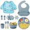 NATNAV Assiette Bébé pour Kit de Sevrage autonome,Bol Cuillere Bebe,Tasse Bebe,Bavoir Silicone Bebe,Assiette Ventouse BéBé,Enfant Set Couverts Vaisselle Lot de 11 Set passe au lave-vaisselle (Bleu)