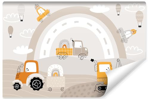 Muralo - Papel pintado 3D no tejido - Fotomural efecto 3D - Papel pintado para salón dormitorio - Fotomural - Diseño de coche y tractor - Br. 225 cm x Altura: 150 cm