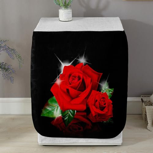 Odot 3D Copri Lavatrice Esterni, Coprilavatrice da Esterno Antipolvere Anti Sunlight, Copertura per Lavatrice e Asciugatrice con Aperture Frontali (Serie Rosa Rossa 8,M-capacità 8-10 kg)